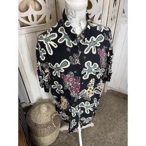 Vintage Mario Ferrari Fish Print Mens XL Blue Multicolor Short Sleeve Aloha